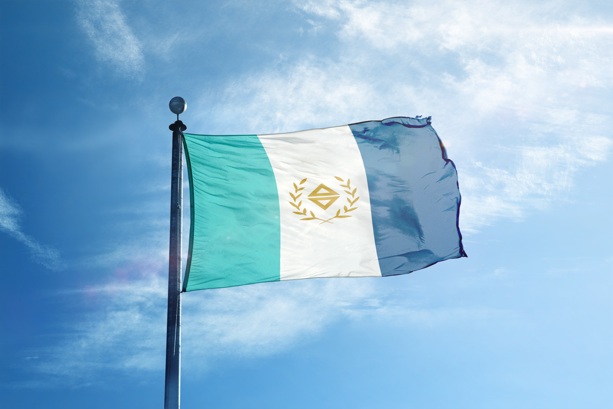 綠色象徵民主、白色象徵和平、藍色象徵海洋_中間的是國徽、金色，由總統府徽的梅花(1)