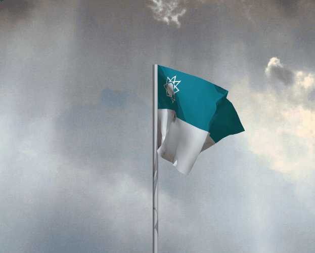 這面國旗是根據現有的中華民國國旗創作而成，這顆太陽由三個三角形堆疊而成，象徵了