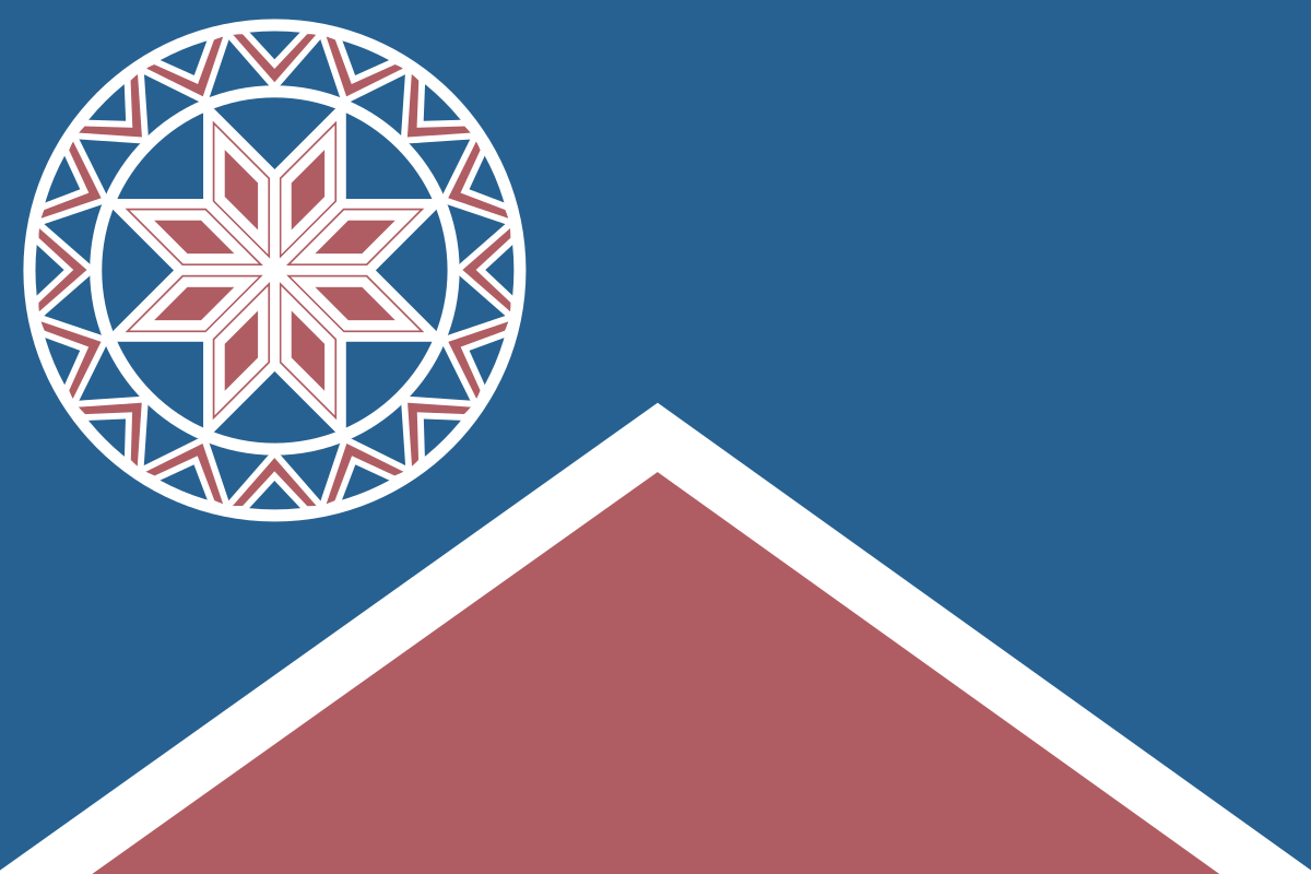 完整的Pangcah八角星，與圓形織紋組成白色太陽。以紅色山岳的形式來符合現行(1)