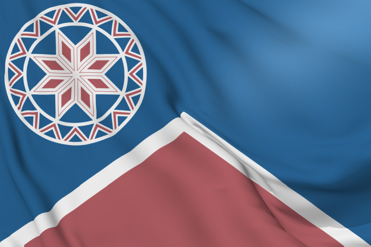 完整的Pangcah八角星，與圓形織紋組成白色太陽。以紅色山岳的形式來符合現行